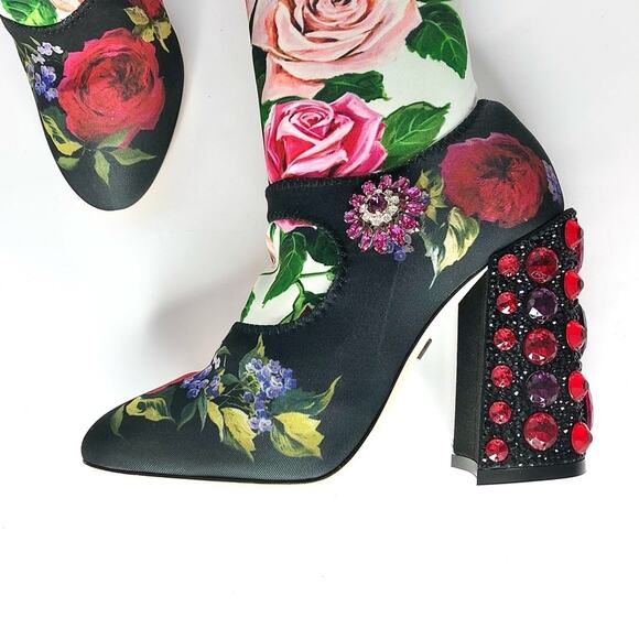 NIB Dolce & Gabbana Crystal Embellished Floral Maryjane Sock Boots 37 - Picture 7 of 11